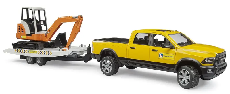 #02546 1/16 Bruder Rental Service Ram 2500 Pickup With Trailer & Mini Excavator 1