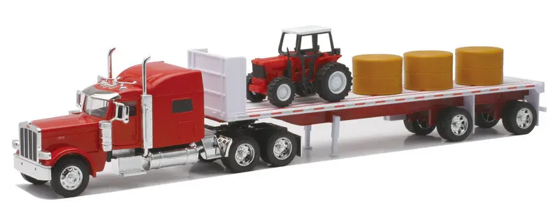 #10293 1/32 Peterbilt 389 With Flatbed Trailer & Tractor Load 1