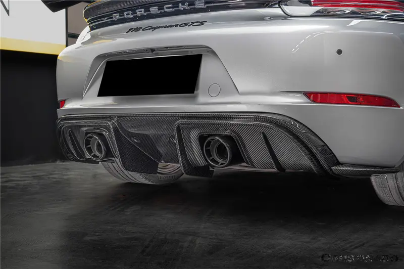 2017-2025 Porsche 718 Cayman Boxster Gt4rs Style Autoclave Carbon Fiber Rear Diffuser Lip With Winglets And Exhaust Tips 1