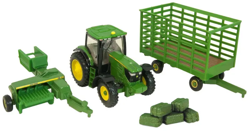 #45439 1/64 John Deere 6210R With Square Baler & Bale Wagon 1