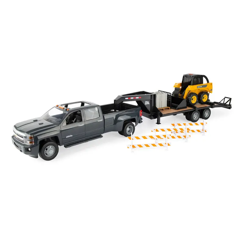 #47347 1/16 John Deere Chevrolet Silverado & Flatbed Trailer Construction Set 1
