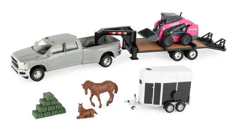 #47431 1/32 Case Hobby Set With Pink Sv340b Skid Steer, Ram Pickup & Accessories 1