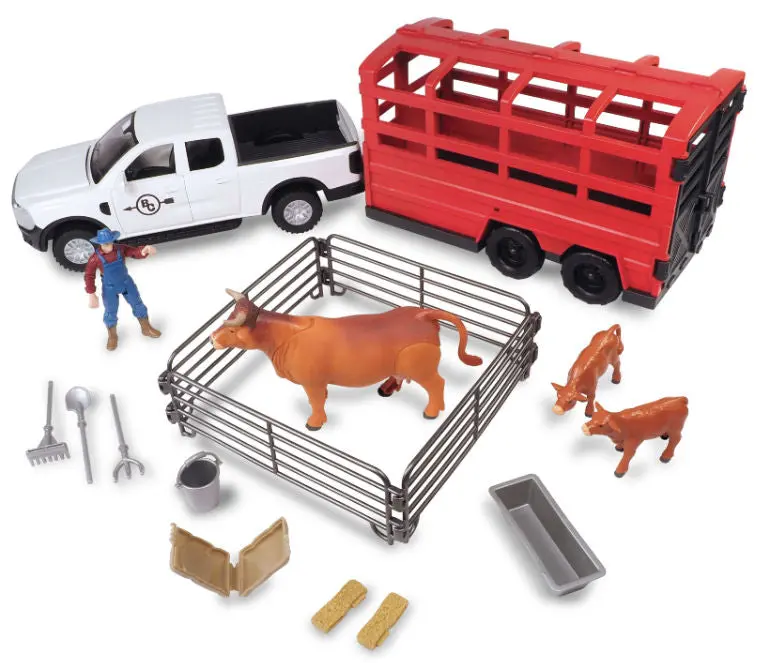 #517Bc 1/20 Big Country Truck & Cattle Trailer Playset, 18 Piece 1