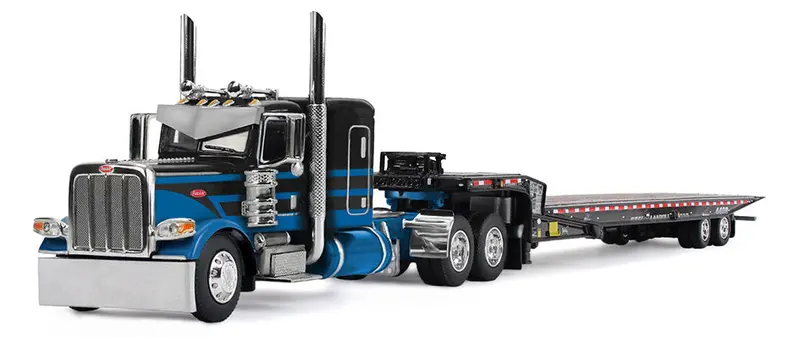 #60-2190 1/64 Blue & Black Peterbilt Model 389 With 48" Flat Top Sleeper & Landoll 440B-50Ca Traveling Tandem-Axle Trailer 1