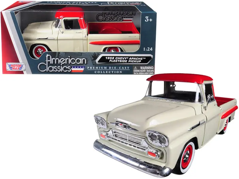 #79311Ac-Crm 1/24 Cream & Red 1958 Chevy Apache Fleetside Pickup 1