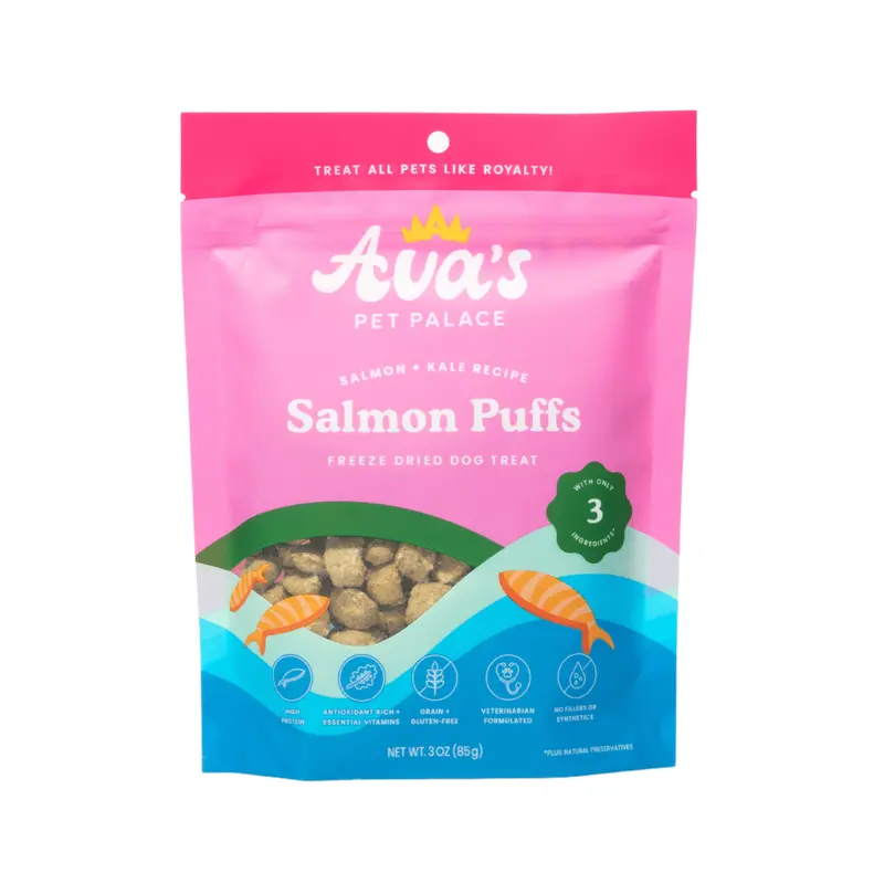 Ava's Pet Palace Freeze Dried Dog Treats - Salmon Puffs 1
