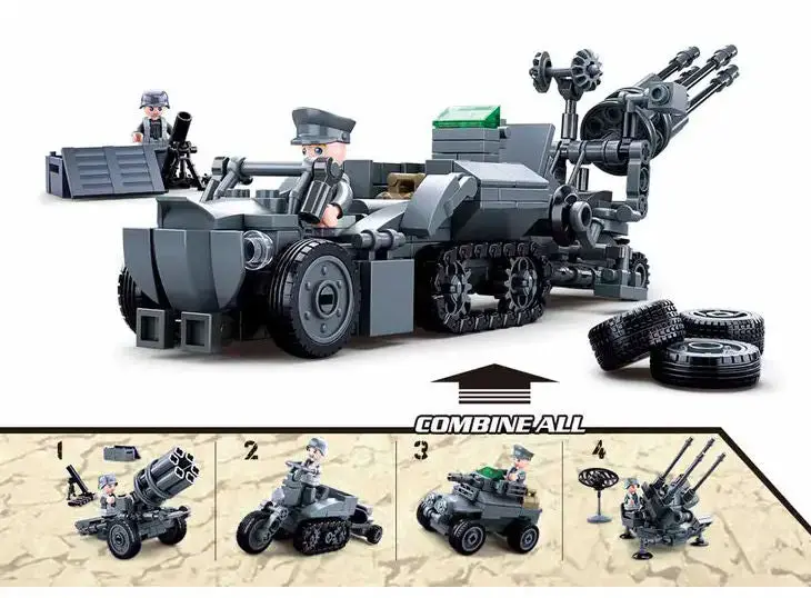 #B0681 Wwii Army 4-In-1 Armored Vehicle Building Brick Kit 1