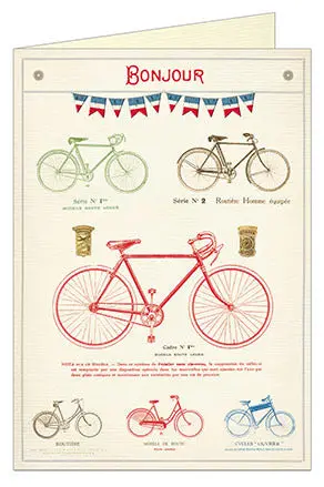 Cavallini & Co. Bicycle Bonjour Blank Single Greeting Card 1
