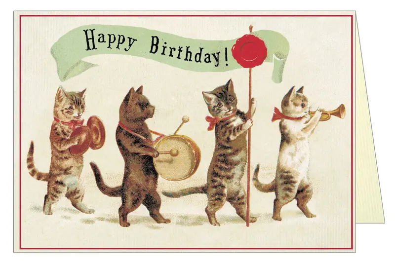 Cavallini & Co. Happy Birthday Marching Cats Single Card 1