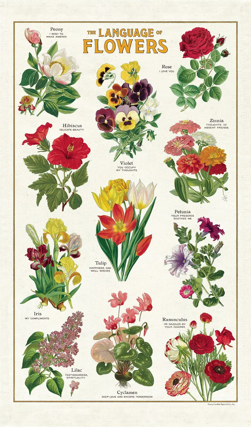 Cavallini & Co. Language Of Flowers Cotton Tea Towel 1