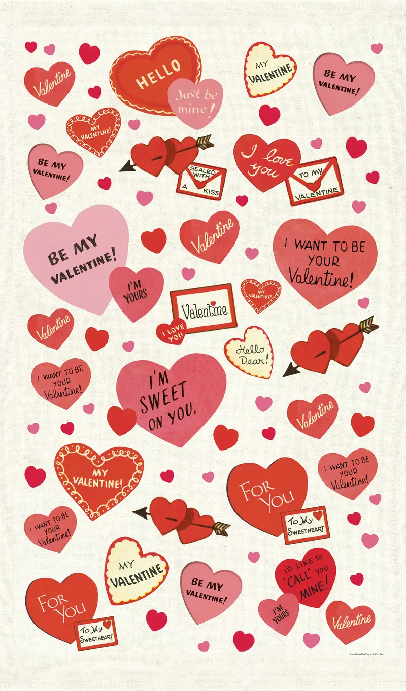 Cavallini & Co. Valentine Hearts  Cotton Tea Towel 1