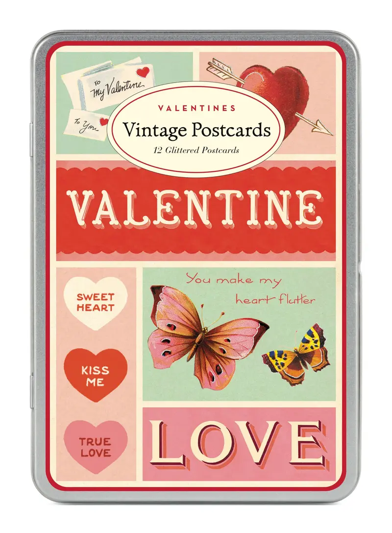 Cavallini & Co. Valentines Glitter Greeting Vintage Postcards- Dogs, Cats, And More! 1