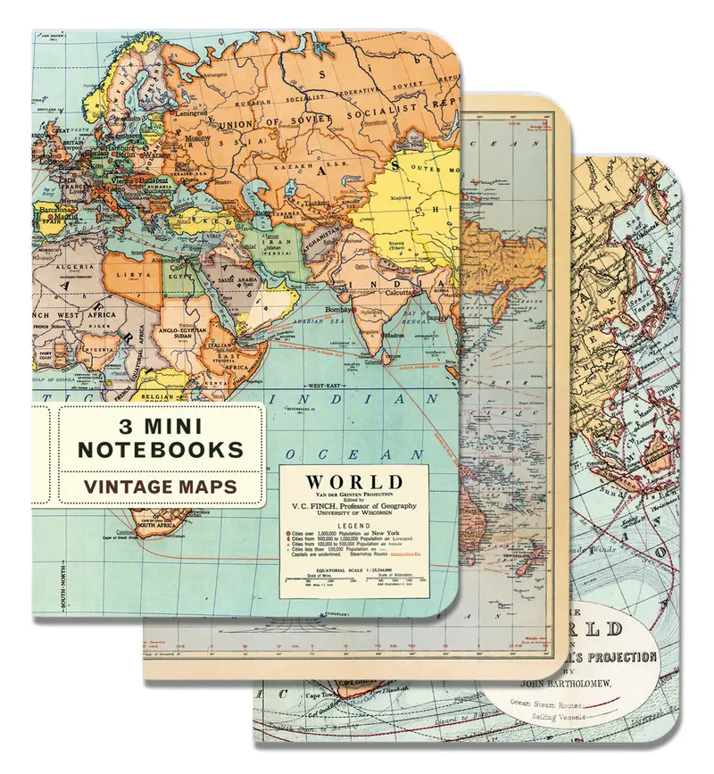 Cavallini & Co. Vintage World Maps Mini Notebook Set 1