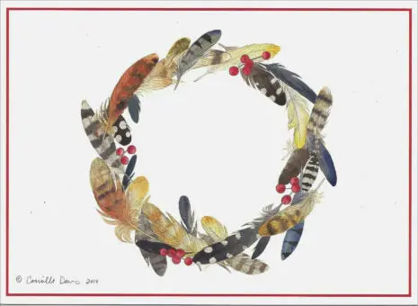 Crane Creek Graphics Holiday Feather Wreath Notecard Folio- Set Of 10 Cards And Envelopes 1