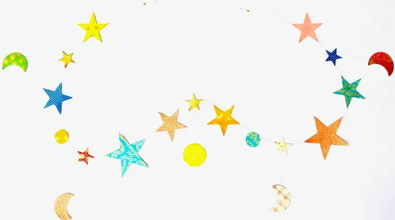 Handmade Lokta Paper Garland- Stars And Moons 1