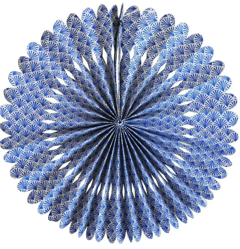 Handmade Lokta Paper Rosette- Blue Scallop- 12 Inch 1