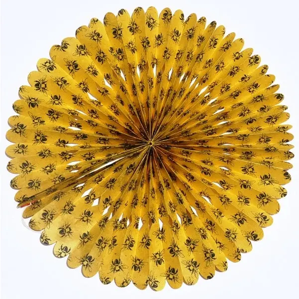 Handmade Lokta Paper Rosette- Yellow With Bees- 16 Inch 1