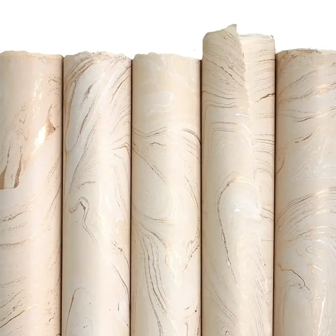 Handmade Marbled Paper- Cream With Gold 1