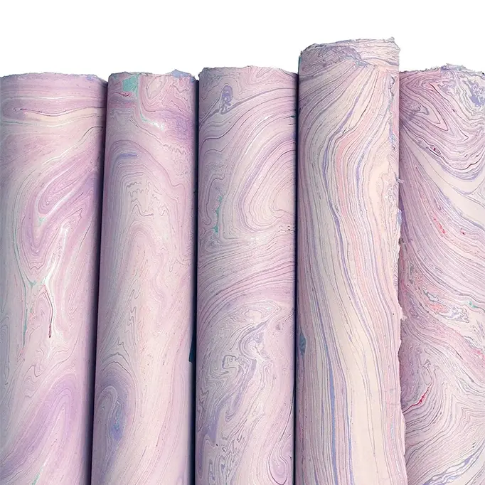 Handmade Marbled Paper- Lavender With Silver And Red 1