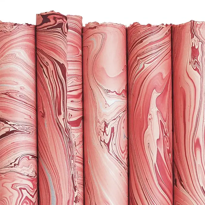 Handmade Marbled Paper- Red, Pink And Silver 1