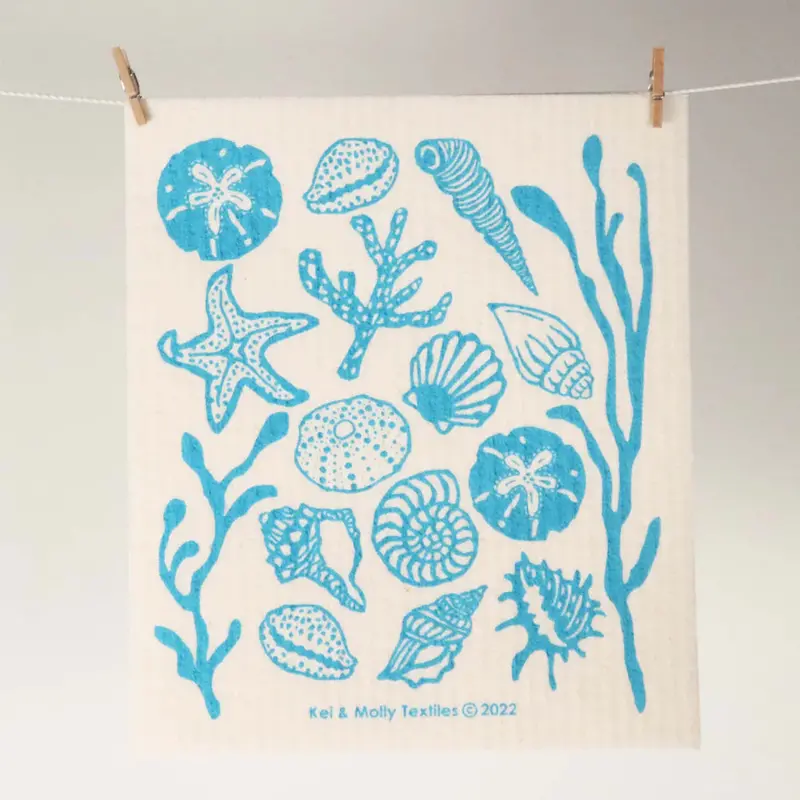 Kei & Molly European Sponge Cloth- Shells- Turquoise 1
