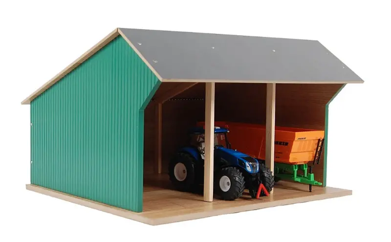 #Kg610192 1/32 Wooden Farm Machinery Shed For 3 Tractors 1