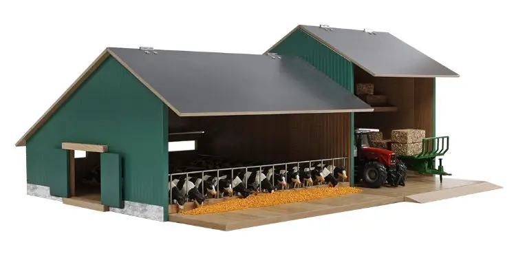 #Kg610200 1/32 Wooden Cow Barn With Farm Machinery Shed 1