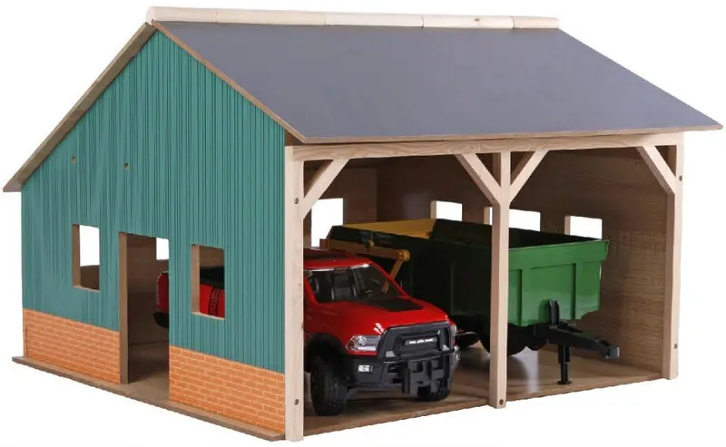 #Kg610338 1/16 Wooden Farm Machinery Shed For 2 Tractors 1