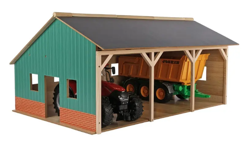 #Kg610340 1/16 Wooden Farm Machinery Shed For 3 Tractors 1