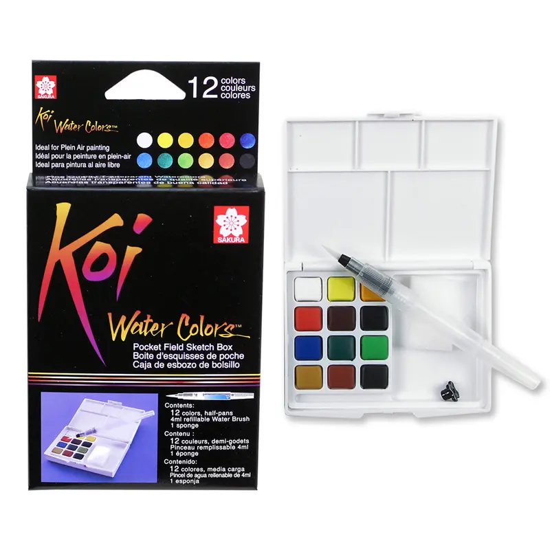 Koi Watercolor Pocket Field Sketch Travel Kit- 12 Half Pans And Waterbrush Pen 1