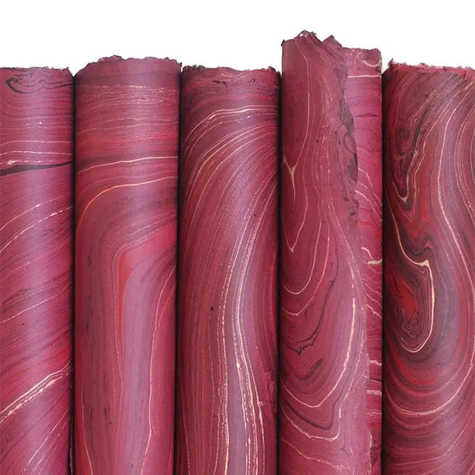 Marbled Paper- Burgundy With Black And Gold 1