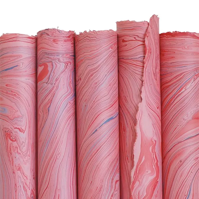 Marbled Paper- Hot Pink With Red And Blue 1