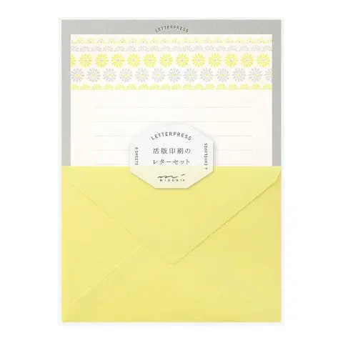 Midori Letterpress Yellow Flowers Letter Set 1