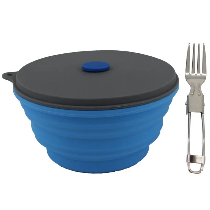 Mr. Peanut's 30Oz Collapsible Silicone Camping Bowl With Lid & Foldable Fork 1
