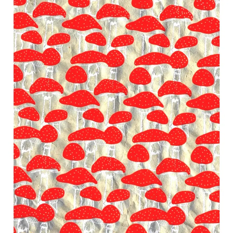 Mushrooms Lokta Paper- Red & Gold On Cream 1