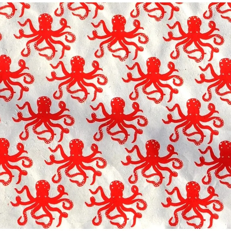 Octopods Lokta Paper- Red Octopods On Cream 1