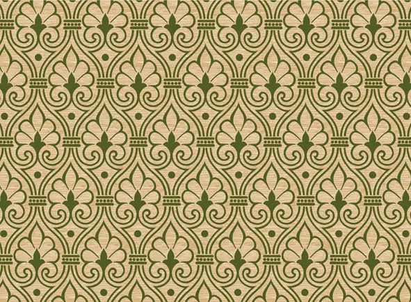 Rossi 1931 Italian Decorative Damask Flowers- Green/Gold 1