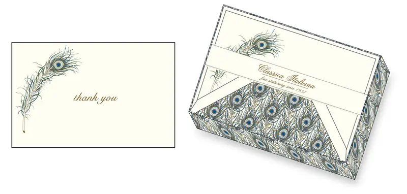 Rossi 1931 Peacock Feather Thank You Cards- 3.33 By 5.12 Inches 1
