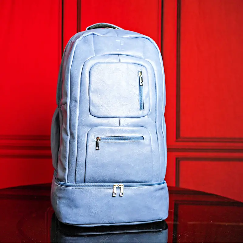 Sole Premise Baby Blue Leather Luxury Carry-On Backpack (Patented Signature Design) 1