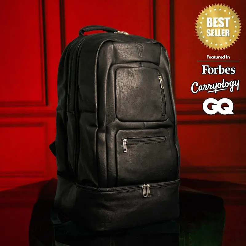 Sole Premise Black Leather Luxury Carry On Backpack (Patented Signature Design) 1