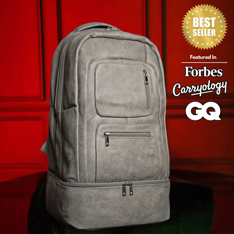 Sole Premise Grey Leather Luxury Carry-On Backpack (Patented Signature Design) 1