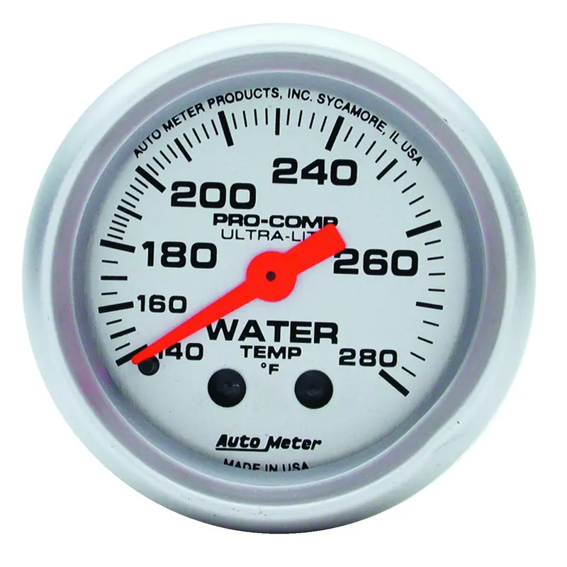 Autometer 4331 Ultra-Lite Mechanical Water Temperature Gauge – 2 1/16" Dial, 140–280°F Range 1